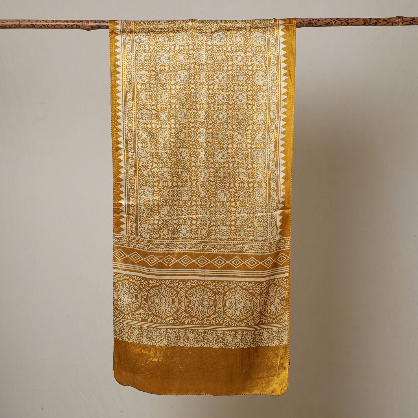 Yellow - Ajrakh Printed Mashru Silk Stole 21