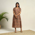 Pedana Block Print Mul Cotton Red Flared Kalamkari Dress