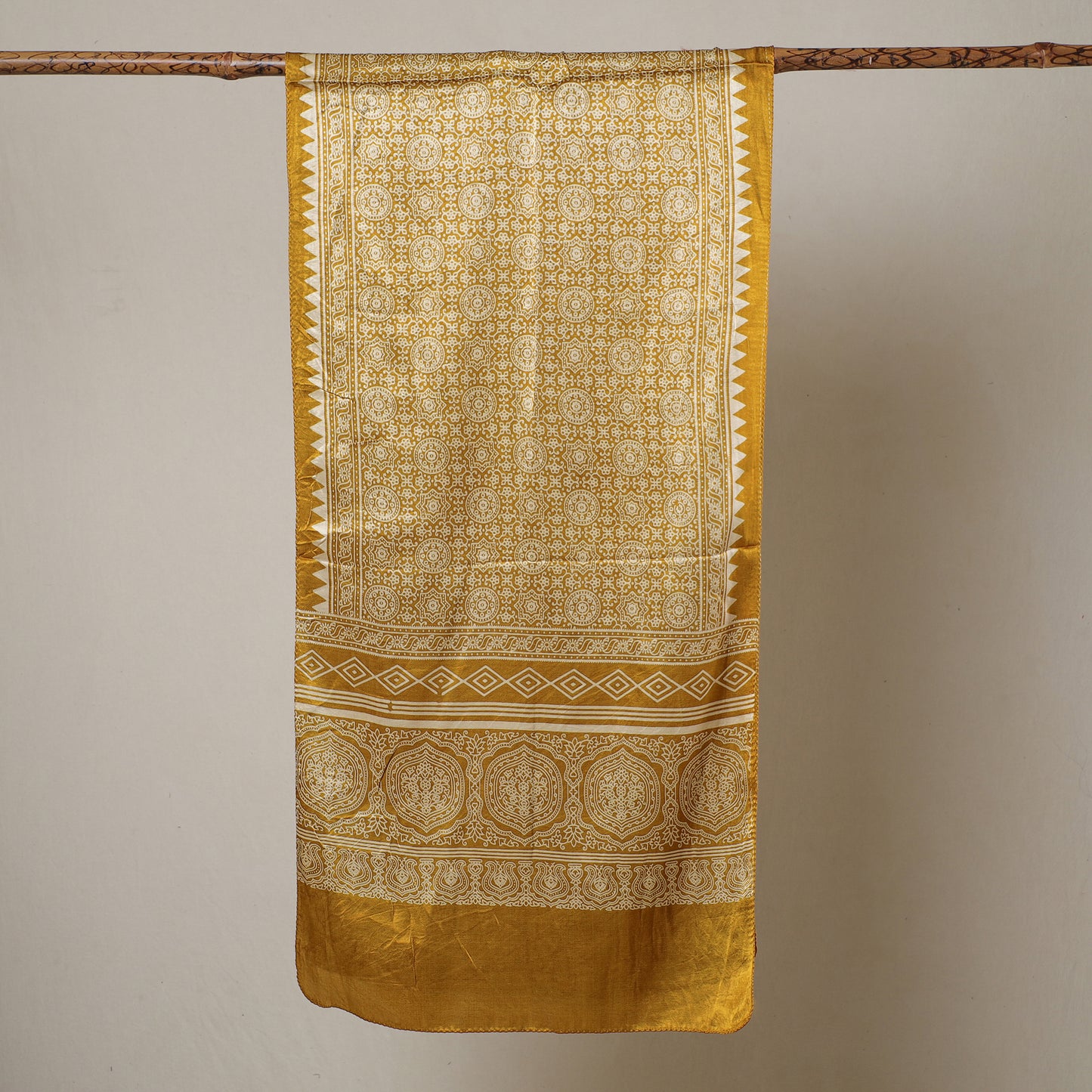 Yellow - Ajrakh Printed Mashru Silk Stole 21