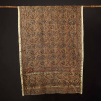 Yellow - Pedana Kalamkari Block Printed Chanderi Silk Handloom Dupatta with Zari Border 64