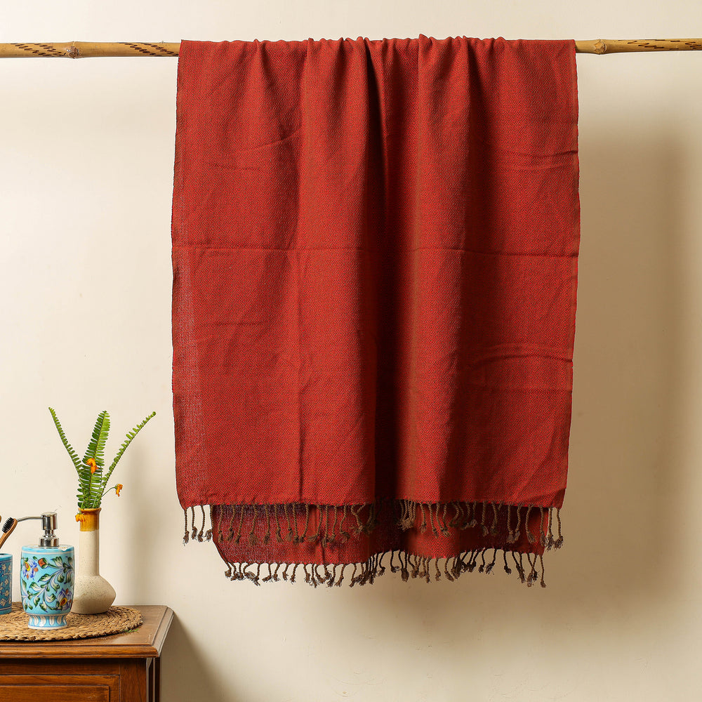 Red - Handloom Cotton Towel with Tassels from Bijnor by Nizam