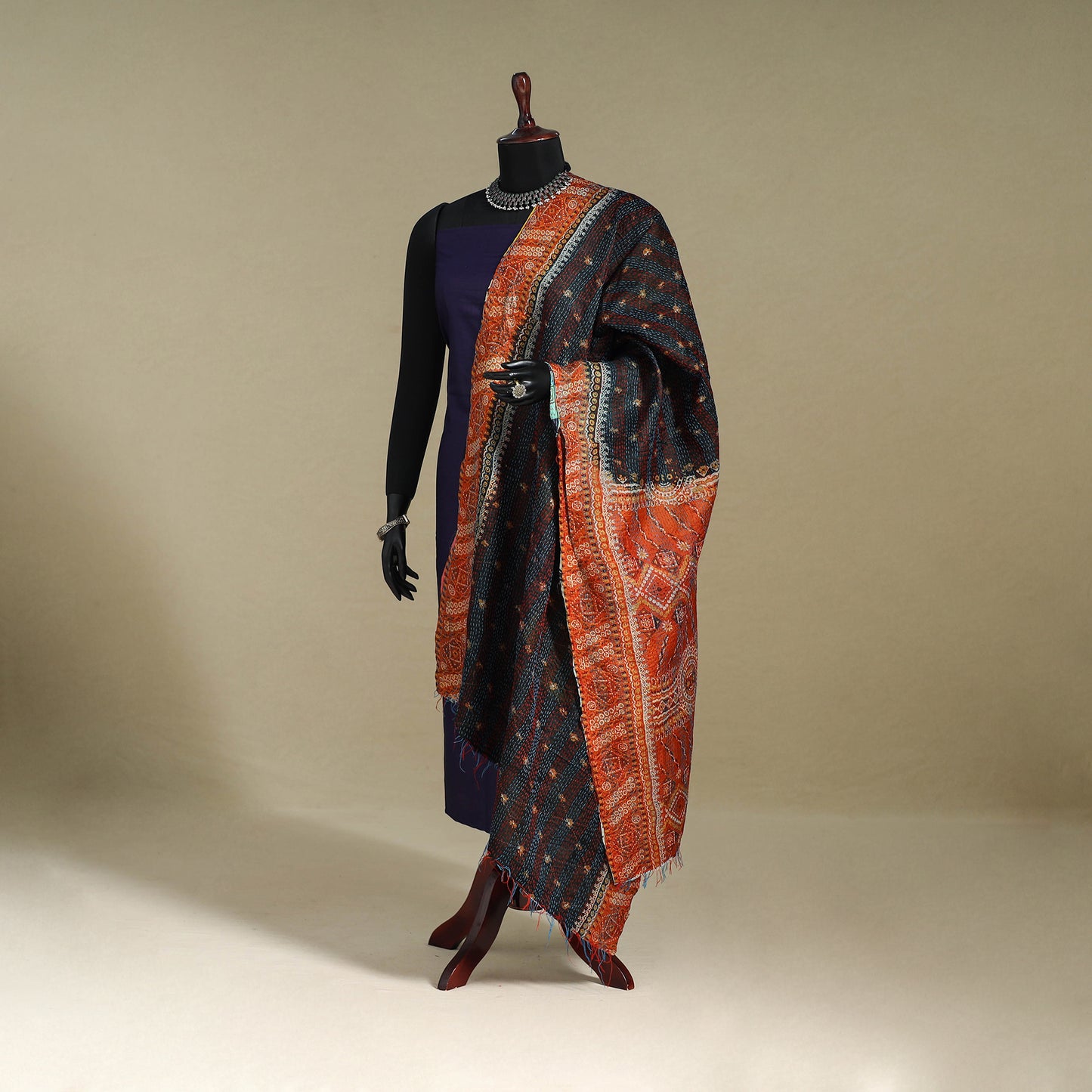 Multicolor - patchwork reversible silk bengal kantha work