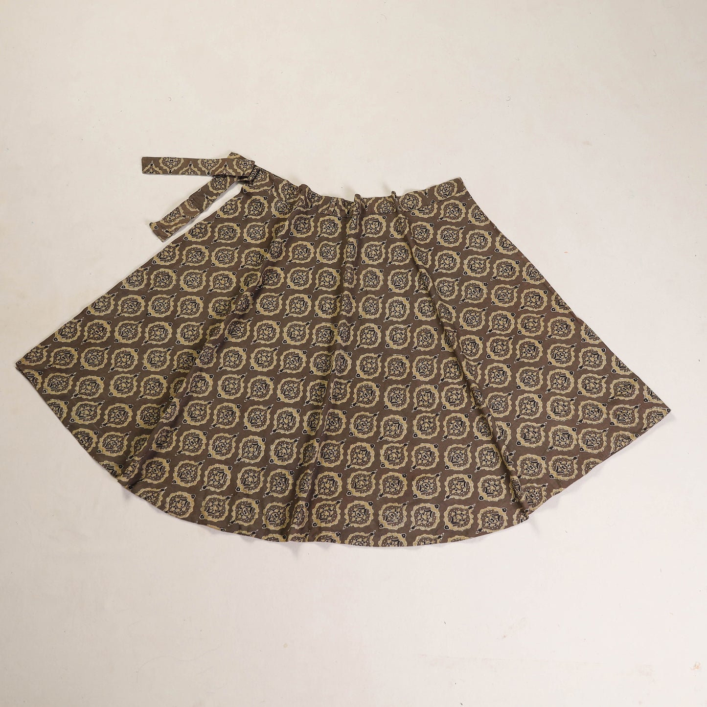 Brown - Ajrakh Block Printed Cotton Wrap Around Skirt 06