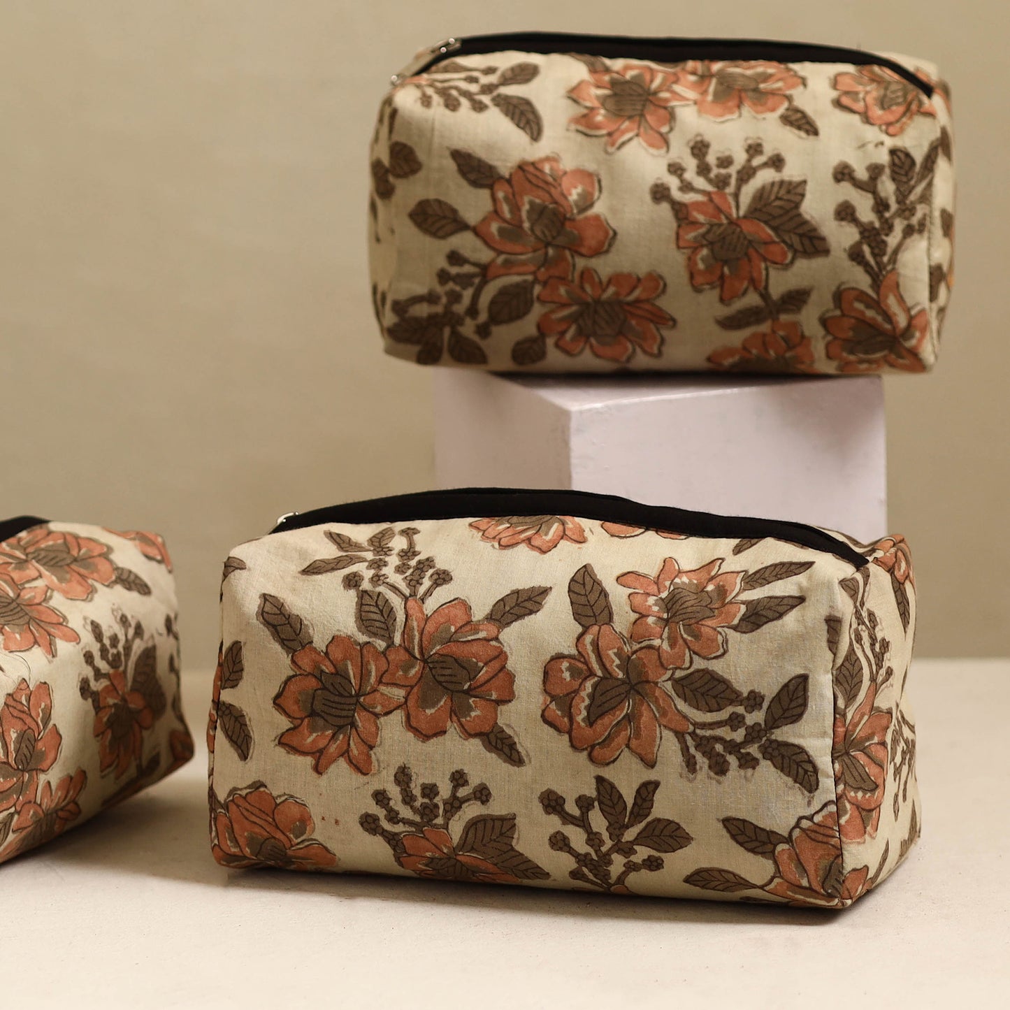 Brown - Handmade Cotton Toiletry Bags (Set of 3) 13