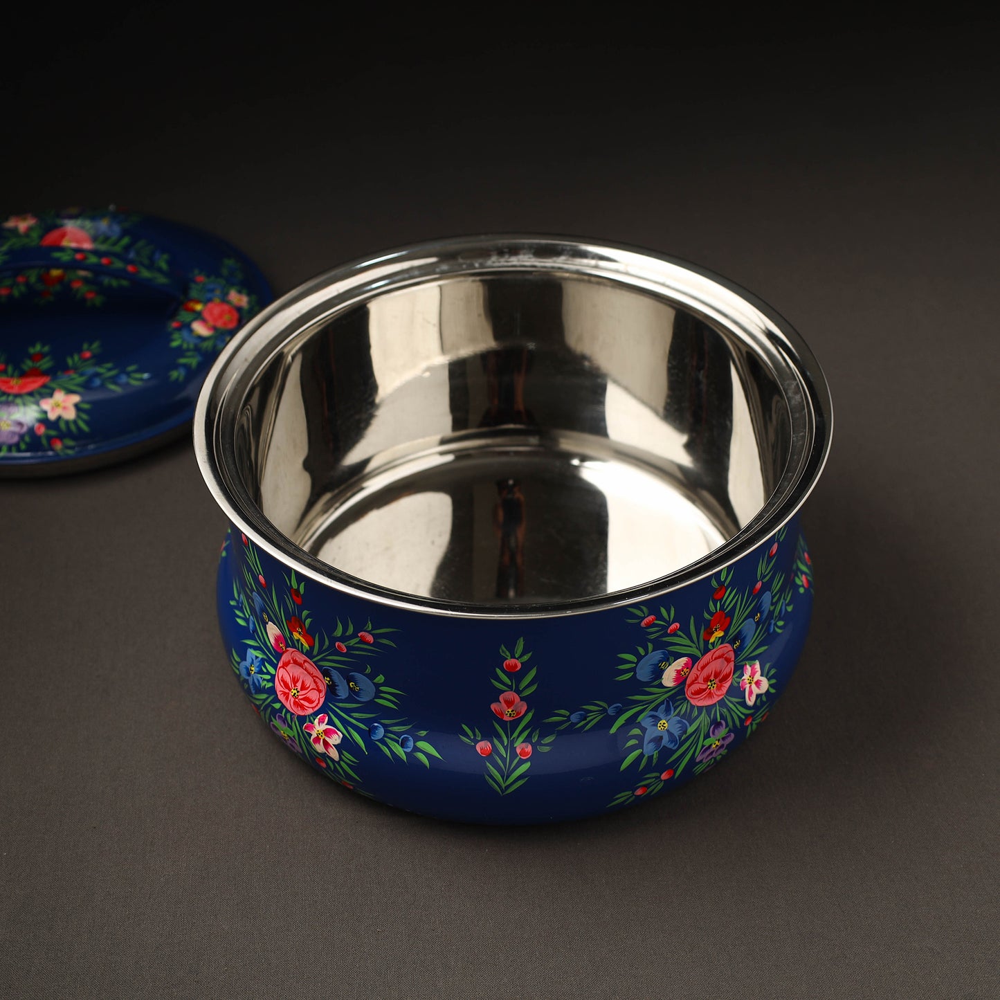 Kashmir Enamelware Floral Handpainted Stainless Steel Casserole 57