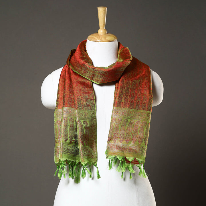 Red - Brocade Handloom Semi Silk Banarasi Stole 13