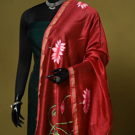 Red - chanderi silk handpainted pichwai dupatta 06