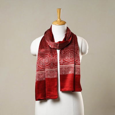 Red - Printed Mashru Silk Ajrakh Stole 11