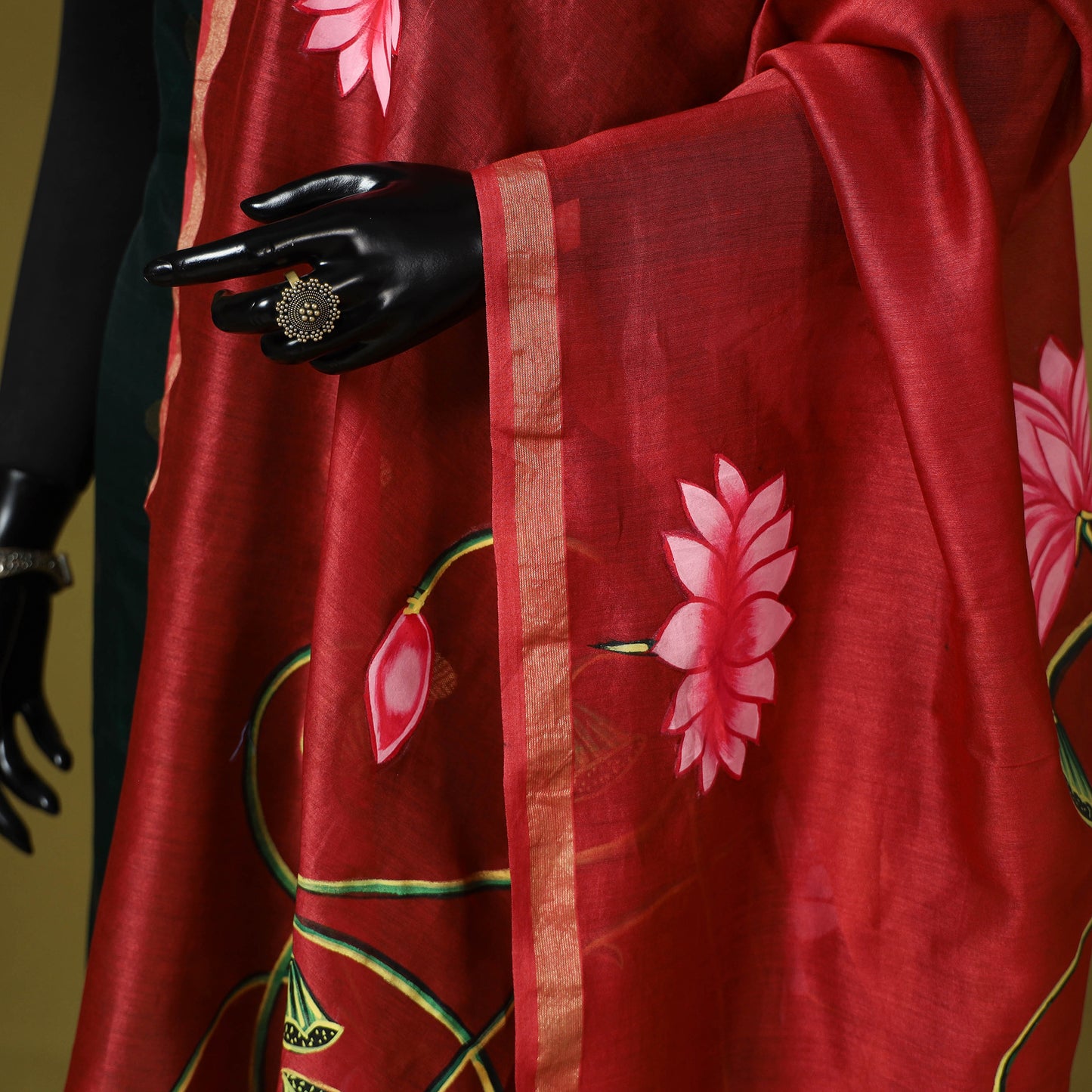 Red - chanderi silk handpainted pichwai dupatta 06