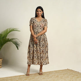 Pedana Block Print Mul Cotton Flared Kalamkari Dress