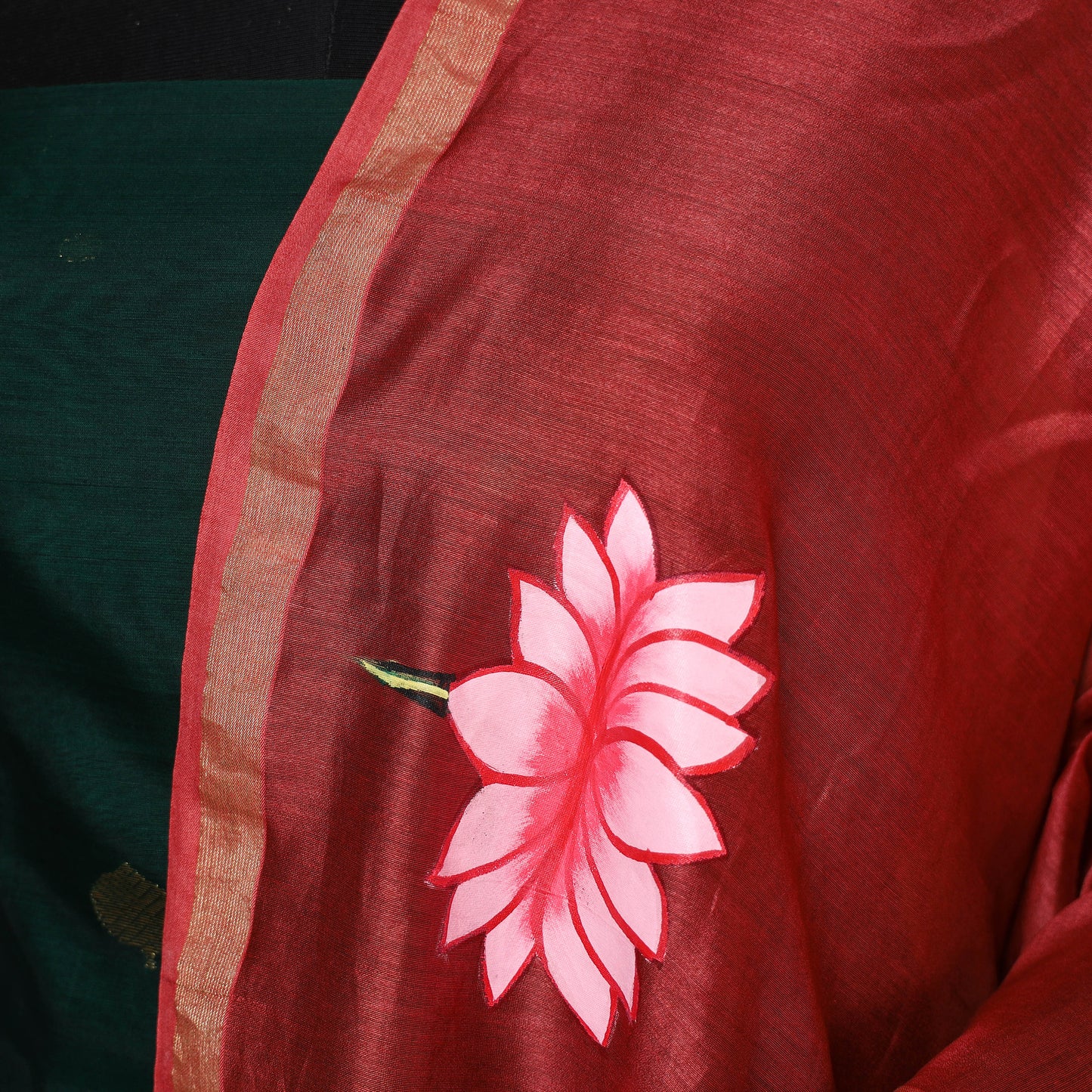 Red - chanderi silk handpainted pichwai dupatta 06