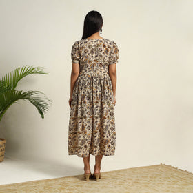 Pedana Block Print Mul Cotton Flared Kalamkari Dress