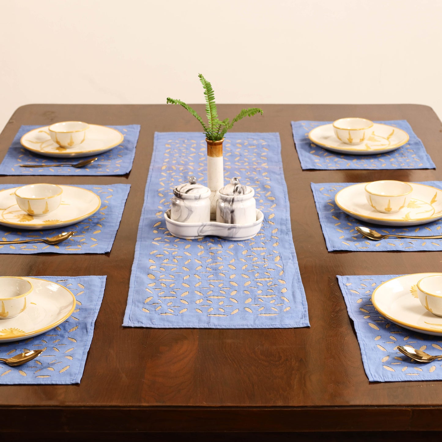 Barmer Applique Cutwork Dining Table Runner with Mat Set 49