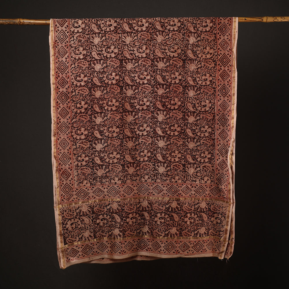 Maroon - Pedana Kalamkari Block Printed Handloom Chanderi Silk Dupatta with Zari Border 72