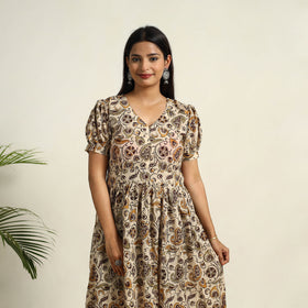 Pedana Block Print Mul Cotton Flared Kalamkari Dress