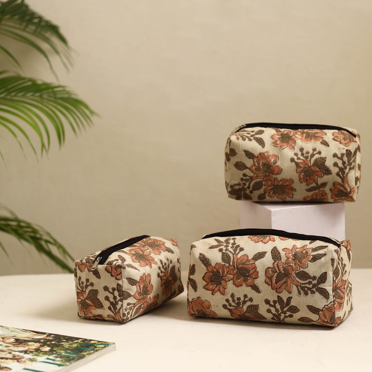 Brown - Handmade Cotton Toiletry Bags (Set of 3) 13