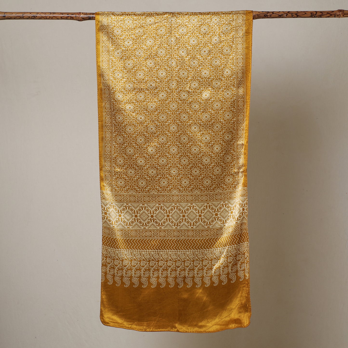 Yellow - Ajrakh Printed Mashru Silk Stole 18