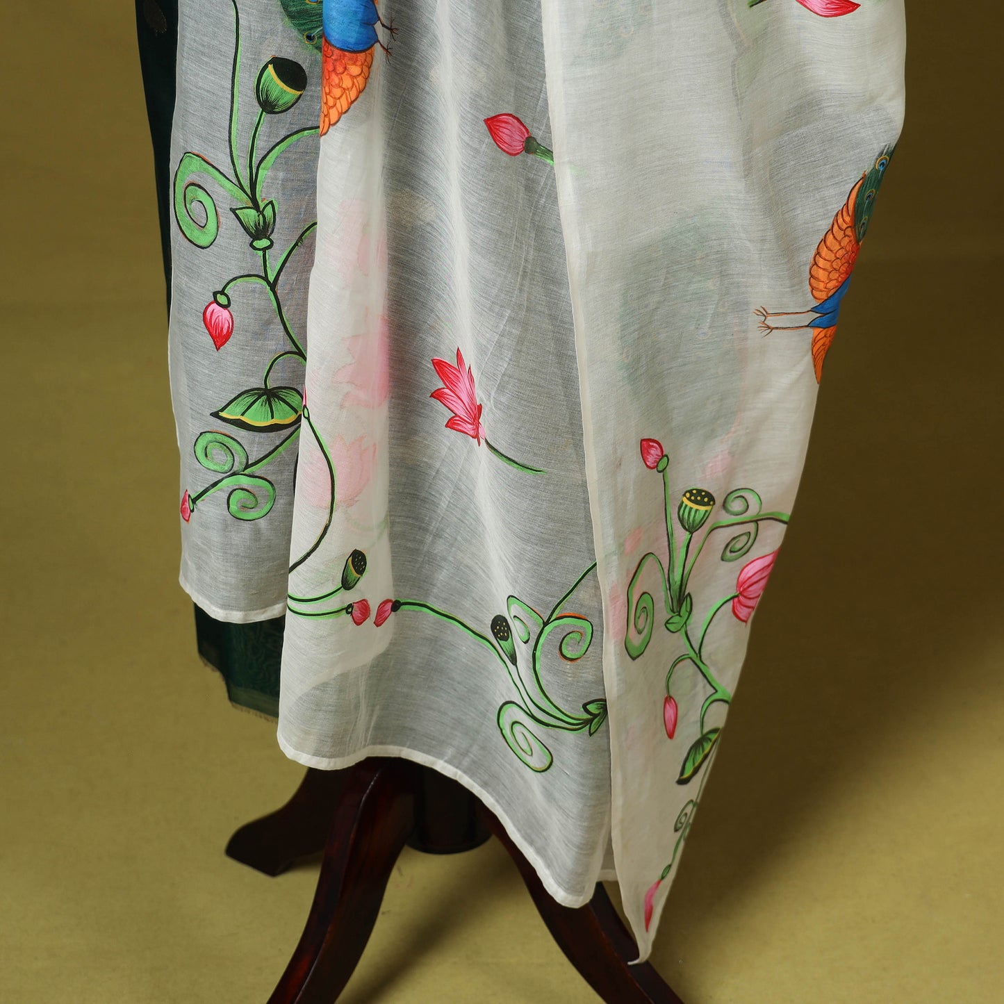 White - chanderi silk handpainted pichwai dupatta 07