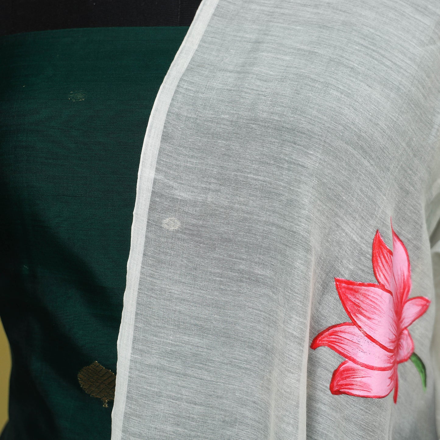 White - chanderi silk handpainted pichwai dupatta 07