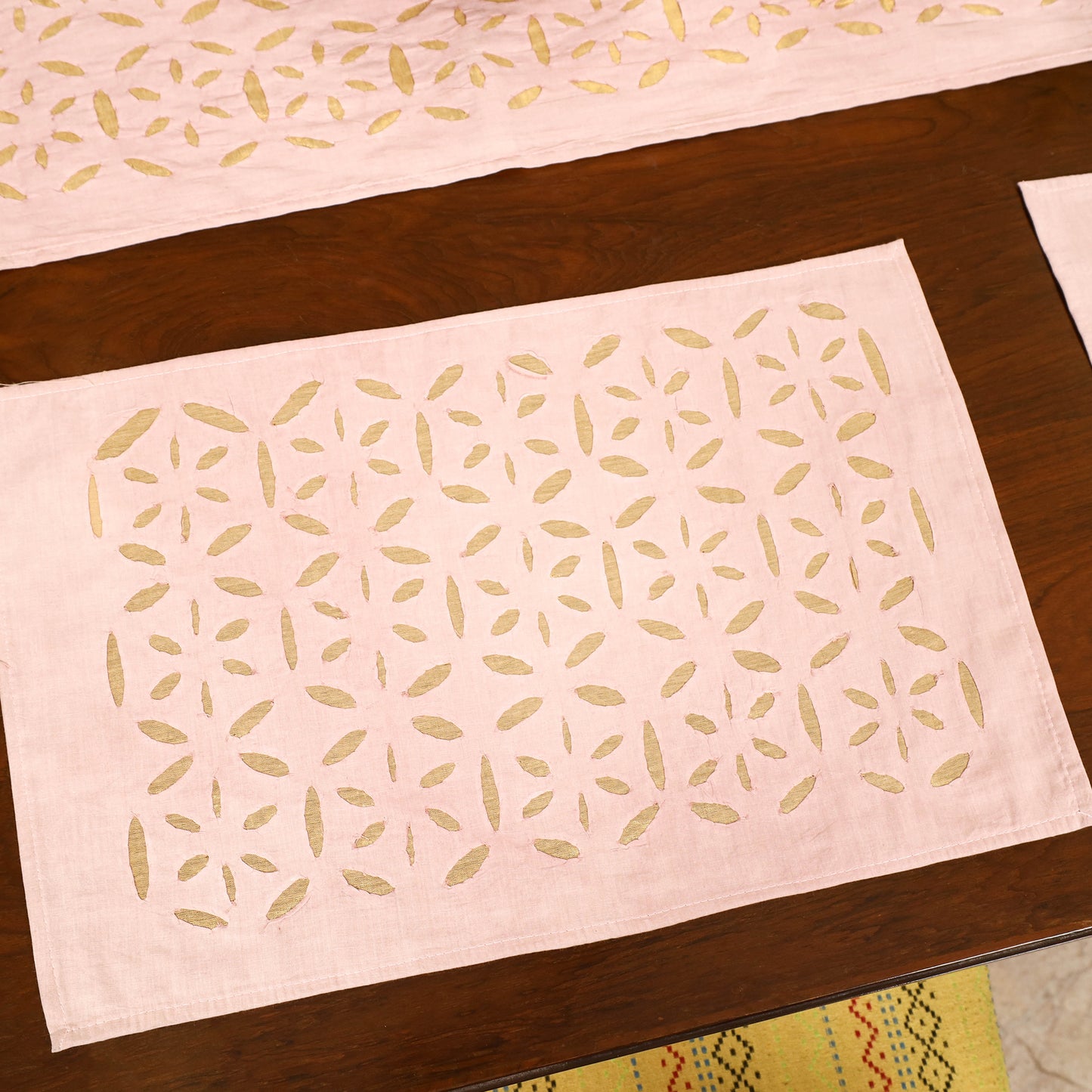 Barmer Applique Cutwork Dining Table Runner with Mat Set 50