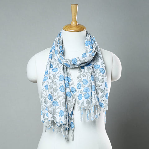  Sanganeri Block Printed Cotton Stole with Tassels 172 