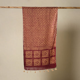 Buy Maroon Mul Cotton Hand Batik Print Stole with Tassels
