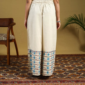 Beige Cotton Bengal Kantha Hand Embroidery Palazzo