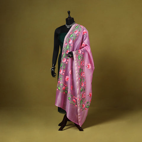 Pink - chanderi silk handpainted pichwai dupatta 08