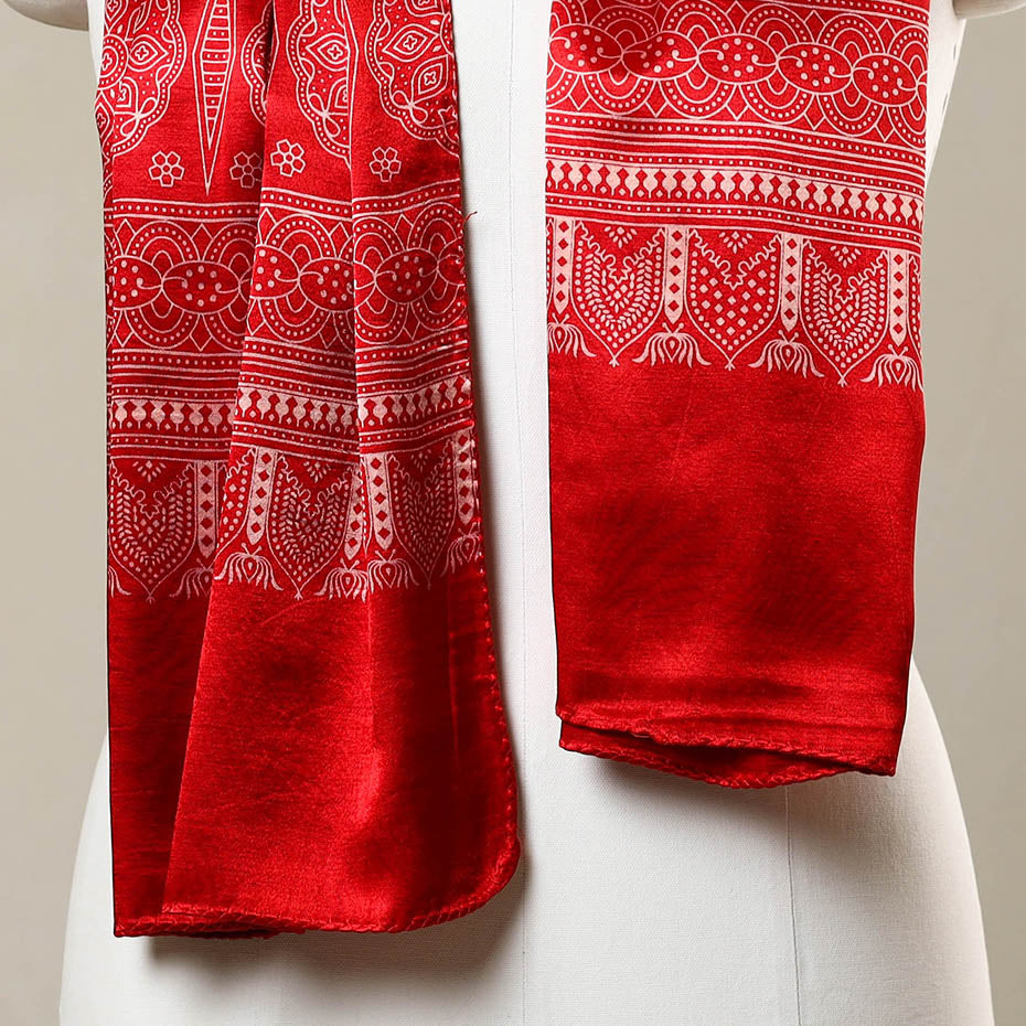 Red - Printed Mashru Silk Ajrakh Stole 23