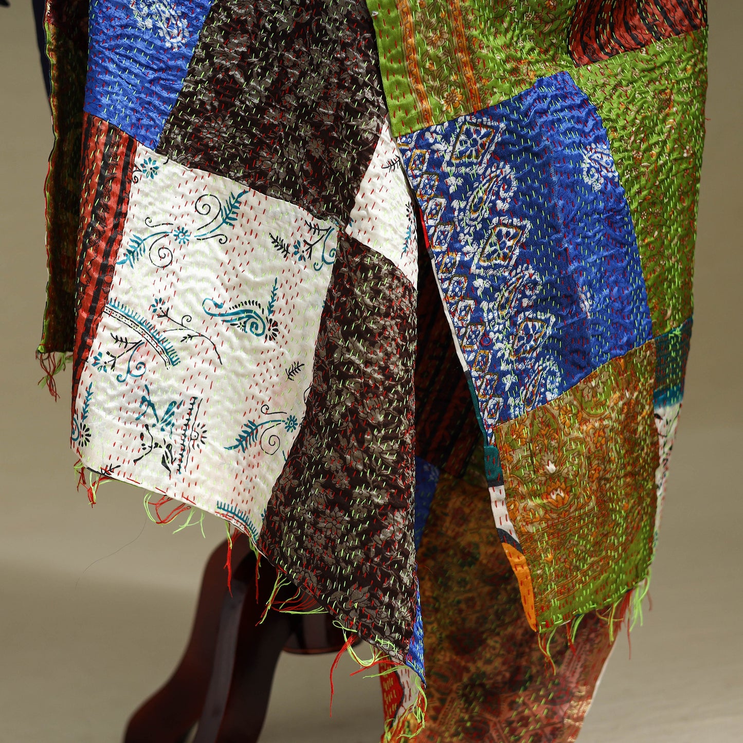 Multicolor - patchwork reversible silk bengal kantha work
