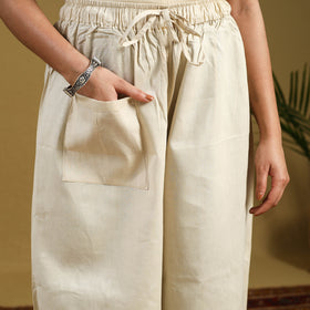 Beige Cotton Bengal Kantha Hand Embroidery Palazzo