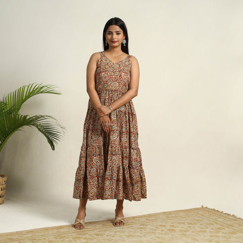 Pedana Block Print Mul Cotton Tiered Kalamkari Dress 14