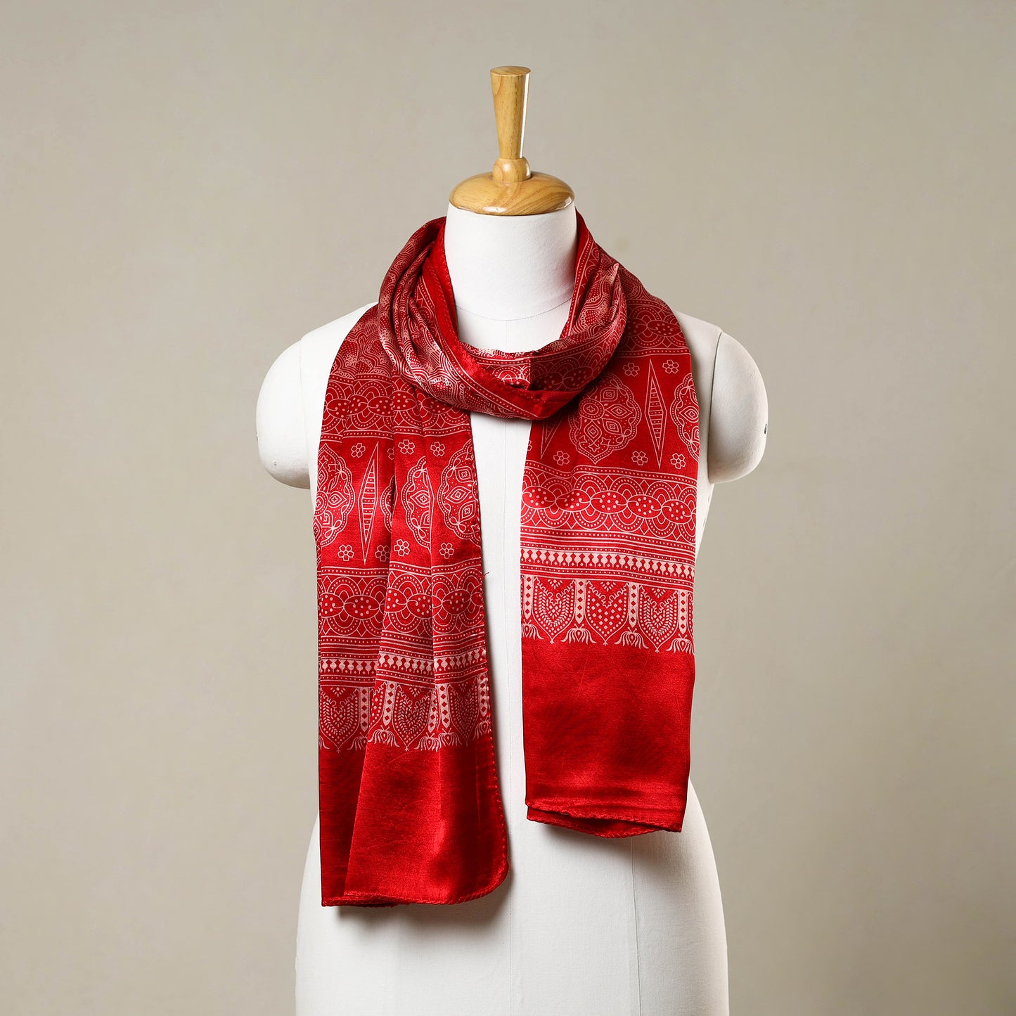 Red - Printed Mashru Silk Ajrakh Stole 23