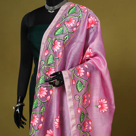 Pink - chanderi silk handpainted pichwai dupatta 08