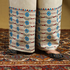 Beige Cotton Bengal Kantha Hand Embroidery Palazzo