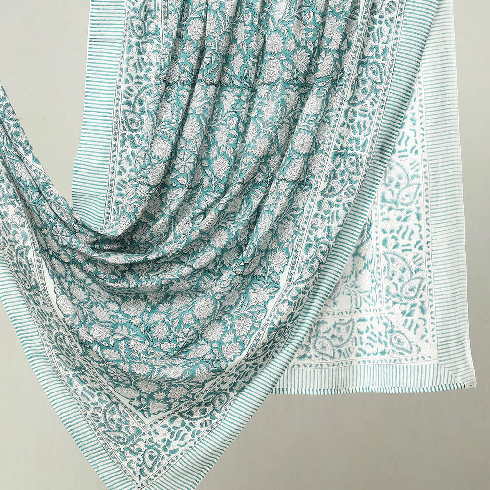 Green - Sanganeri Block Printed Cotton Dupatta/Wrap Sarong Pareo/Beach Wear 11