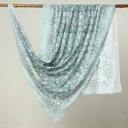 Green - Sanganeri Block Printed Cotton Dupatta/Wrap Sarong Pareo/Beach Wear 11