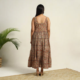 Pedana Block Print Mul Cotton Tiered Red Kalamkari Dress