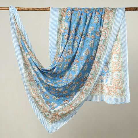 Blue - Sanganeri Block Printed Cotton Dupatta/Wrap Sarong Pareo/Beach Wear 12