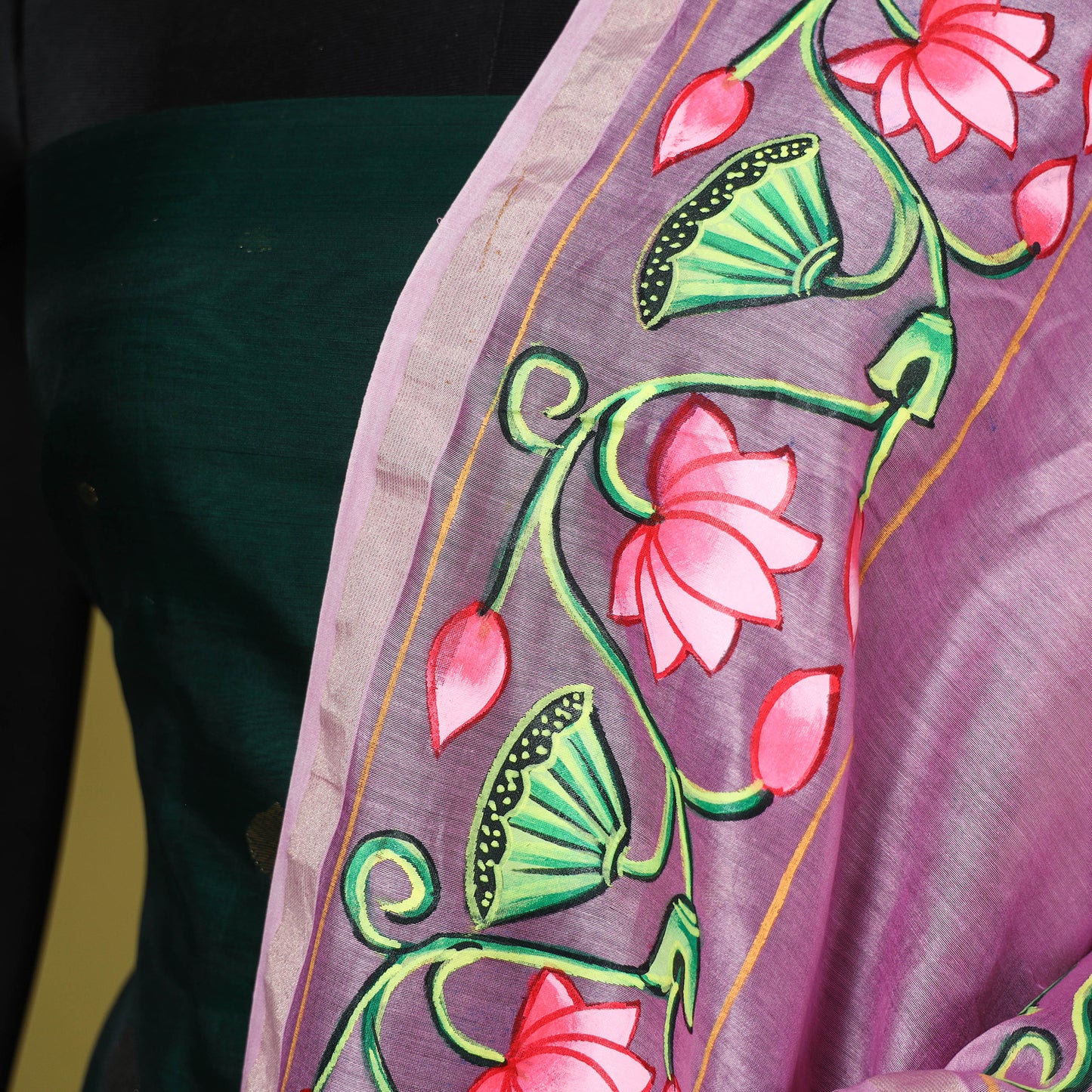 Pink - chanderi silk handpainted pichwai dupatta 08