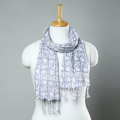 Purple - Sanganeri Block Printed Cotton Stole with Tassels 178