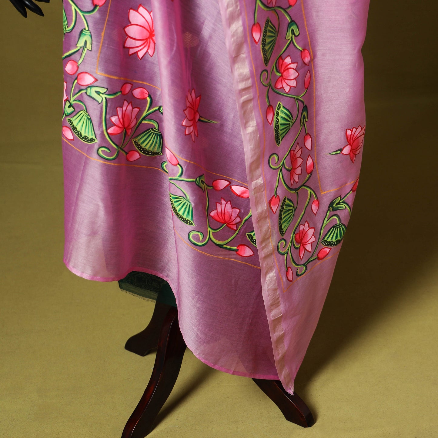 Pink - chanderi silk handpainted pichwai dupatta 08