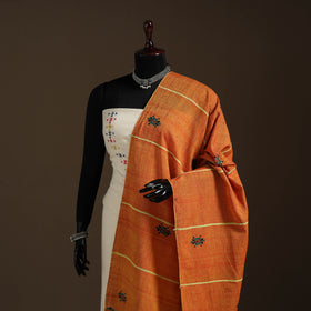 Orange Hand Embroidery Khes Handwoven Cotton Kantha Dupatta