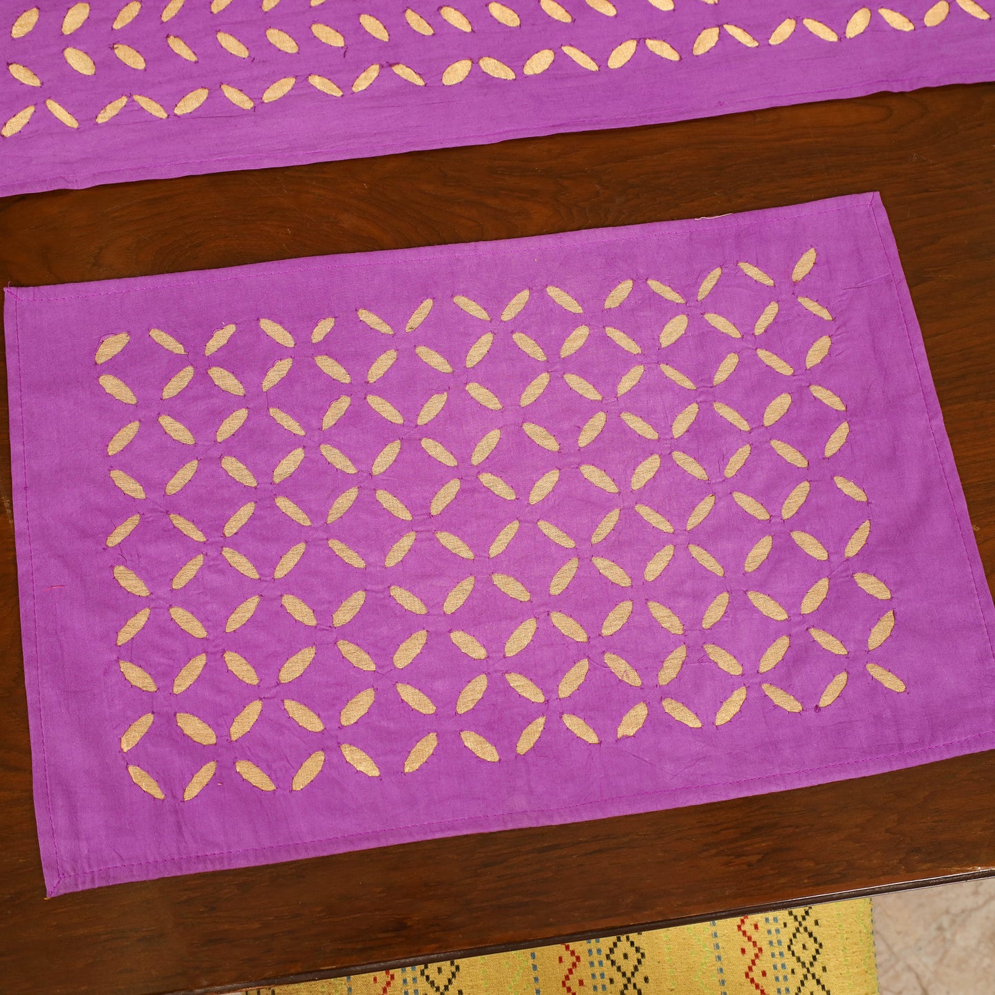 Barmer Applique Cutwork Dining Table Runner with Mat Set 52