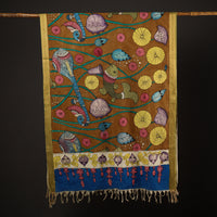 Srikalahasti Pen Work Kalamkari Cotton Handpainted Zari Border Dupatta with Tassels 85