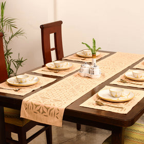 Brown - Barmer Applique Cutwork Dining Table Runner with Mat Set 53
