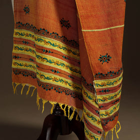 Orange Hand Embroidery Khes Handwoven Cotton Kantha Dupatta