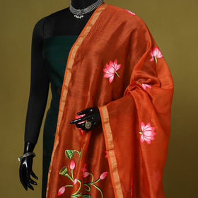 Red - chanderi silk handpainted pichwai dupatta 09