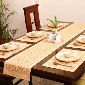 Brown - Barmer Applique Cutwork Dining Table Runner with Mat Set 53