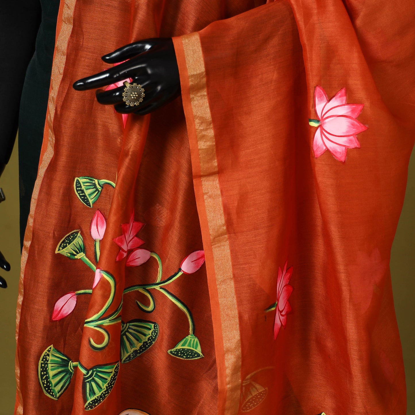 Red - chanderi silk handpainted pichwai dupatta 09